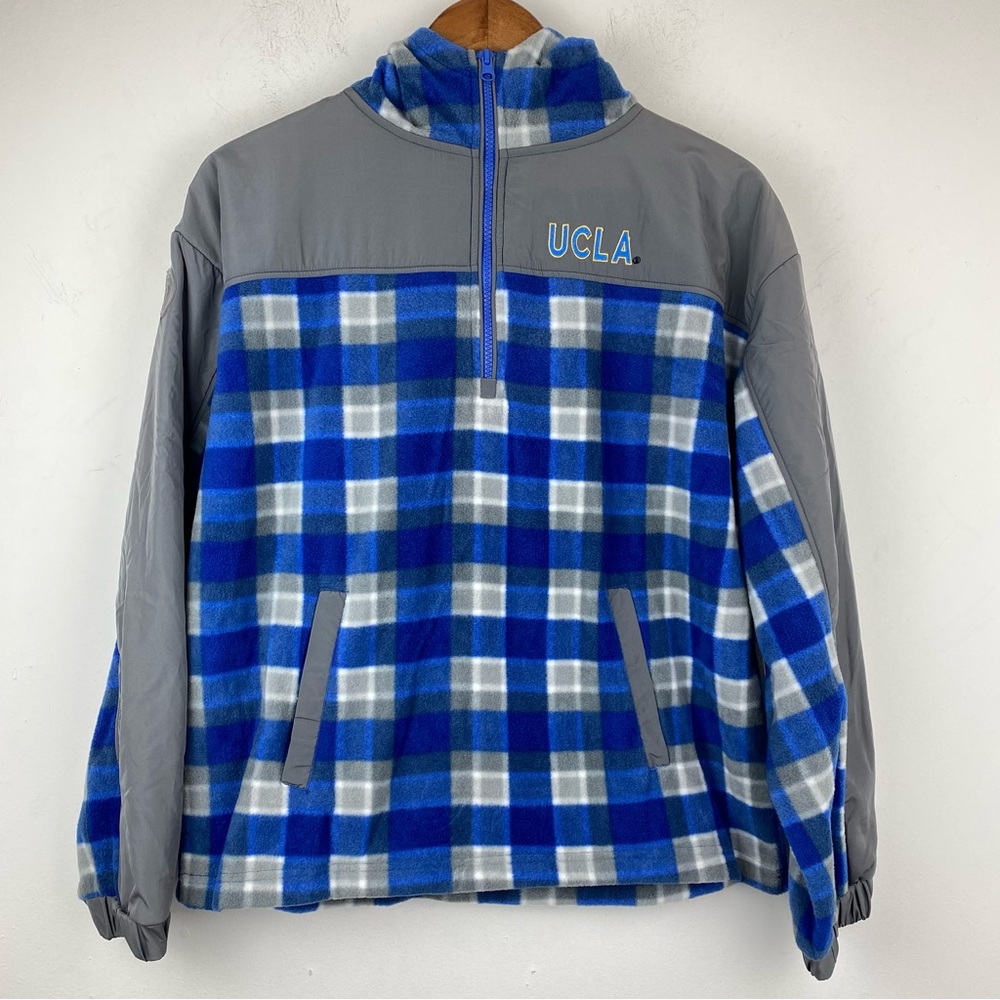 Colosseum Sz Medium UCLA California Bruins Blue Plaid 1/4 Zip Fleece Jacket